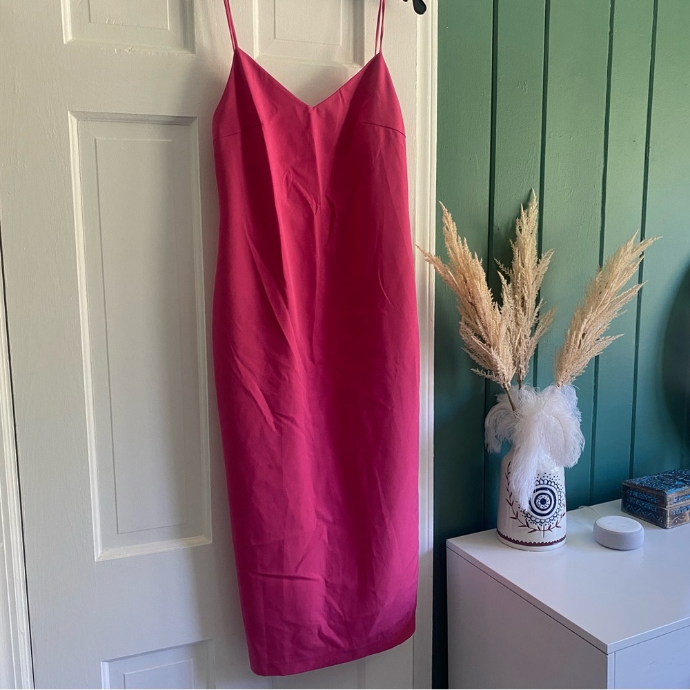 Brand new dress with tags. Dress is pink. Bought on Amazon last year for $70.